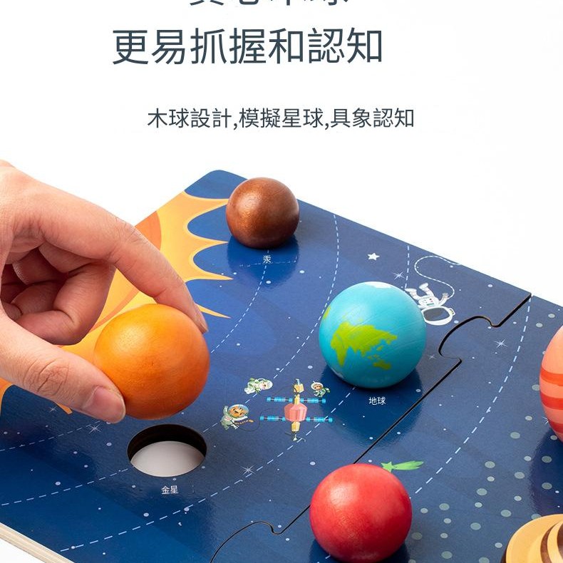 兒童 木製 太陽系八大行星 拼圖配對板