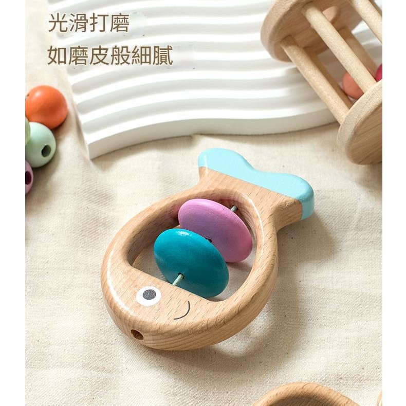 兒童木製 彩色手搖鈴 櫸木手搖鈴 (套裝)