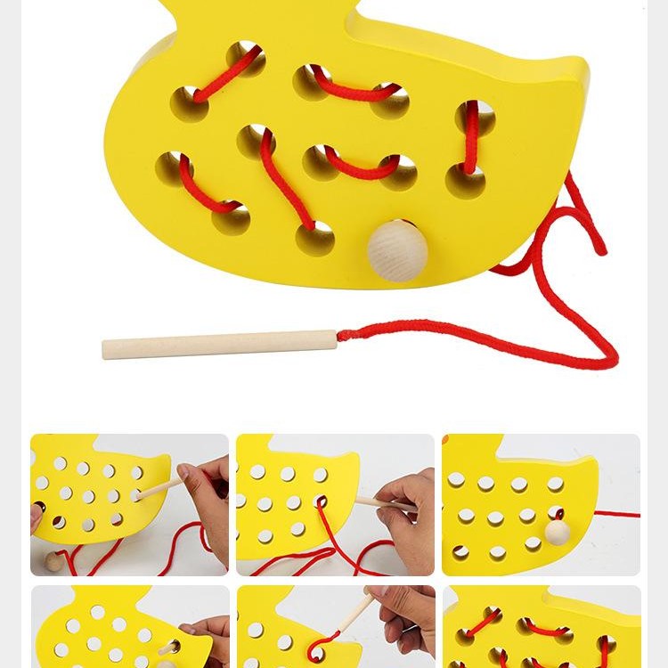 兒童 木製 小鴨 穿線板 穿線遊戲