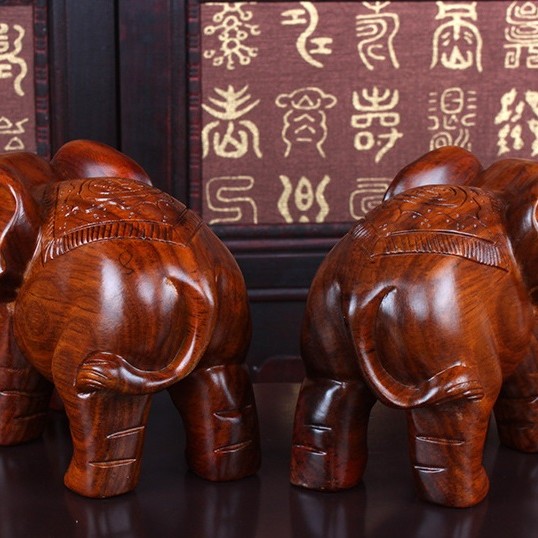 花梨木大象 木雕擺件一對