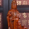 花梨木雕站蓮觀音 倒流香爐