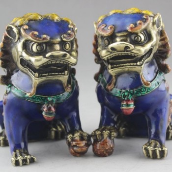 景泰藍獅子像一對