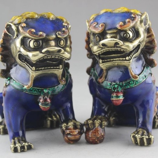景泰藍獅子像一對