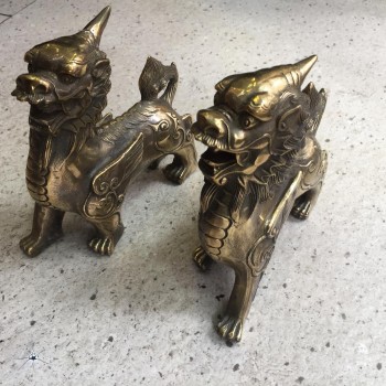 銅招財貔貅一對