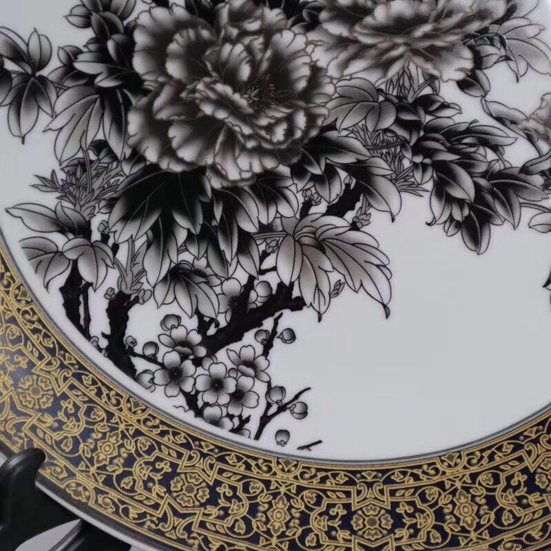 墨彩蝶戀花圖 紋金邊盤 擺件