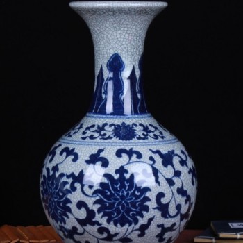 官窯青花 開片花瓶