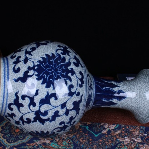官窯青花 開片花瓶