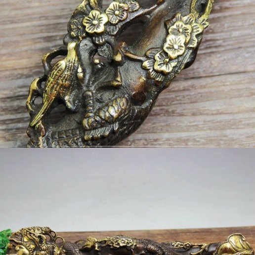 黃銅鎏金 龍頭如意擺件