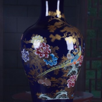 釉藍色 玉蘭花 大花瓶