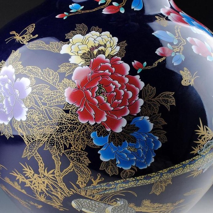 釉藍色 玉蘭花 大花瓶