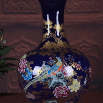 釉藍色 玉蘭花 大花瓶