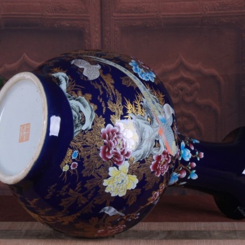 釉藍色 玉蘭花 大花瓶