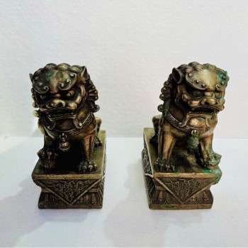 青銅器 銅獅子一對 