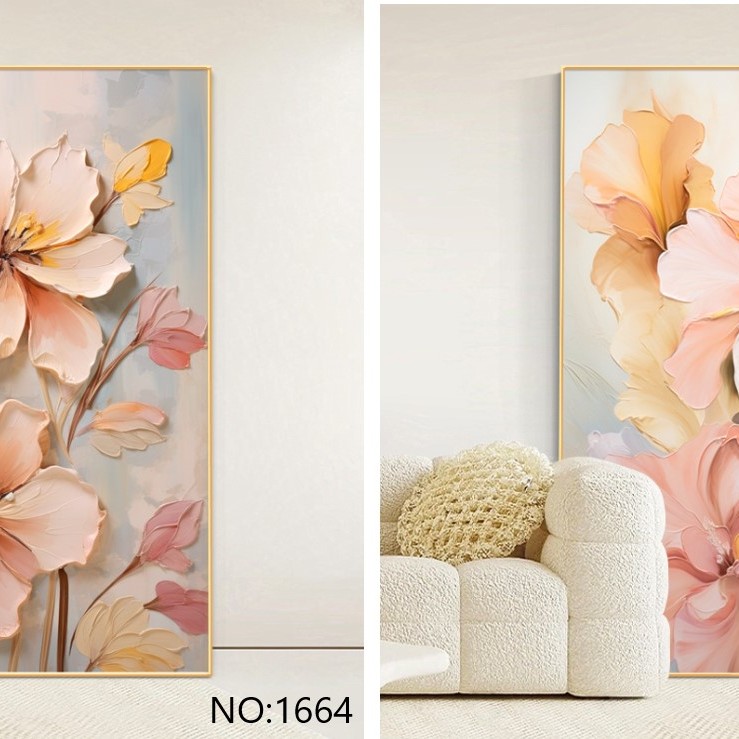 奶油風 花卉 晶瓷面掛畫 裝飾掛畫連鋁畫框 120X180CM
