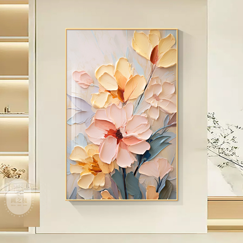 奶油風 花卉 晶瓷面掛畫 裝飾掛畫連鋁畫框 120X180CM