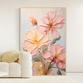 奶油風 花卉 晶瓷面掛畫 裝飾掛畫連鋁畫框 100X150CM