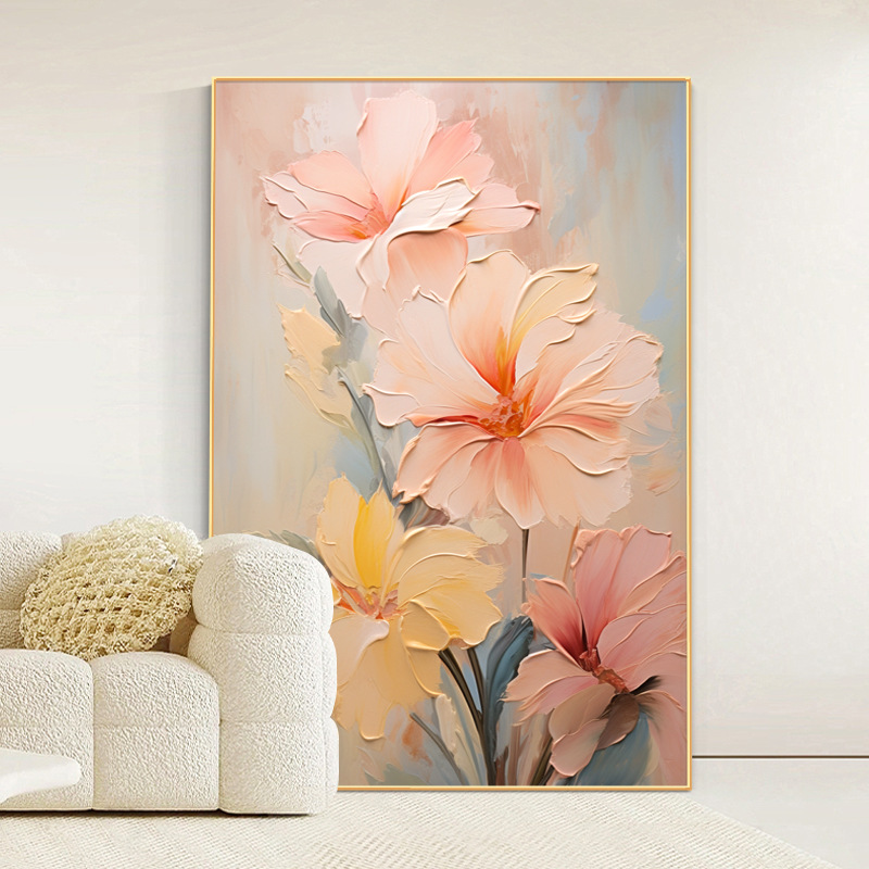 奶油風 花卉 晶瓷面掛畫 裝飾掛畫連鋁畫框 120X180CM