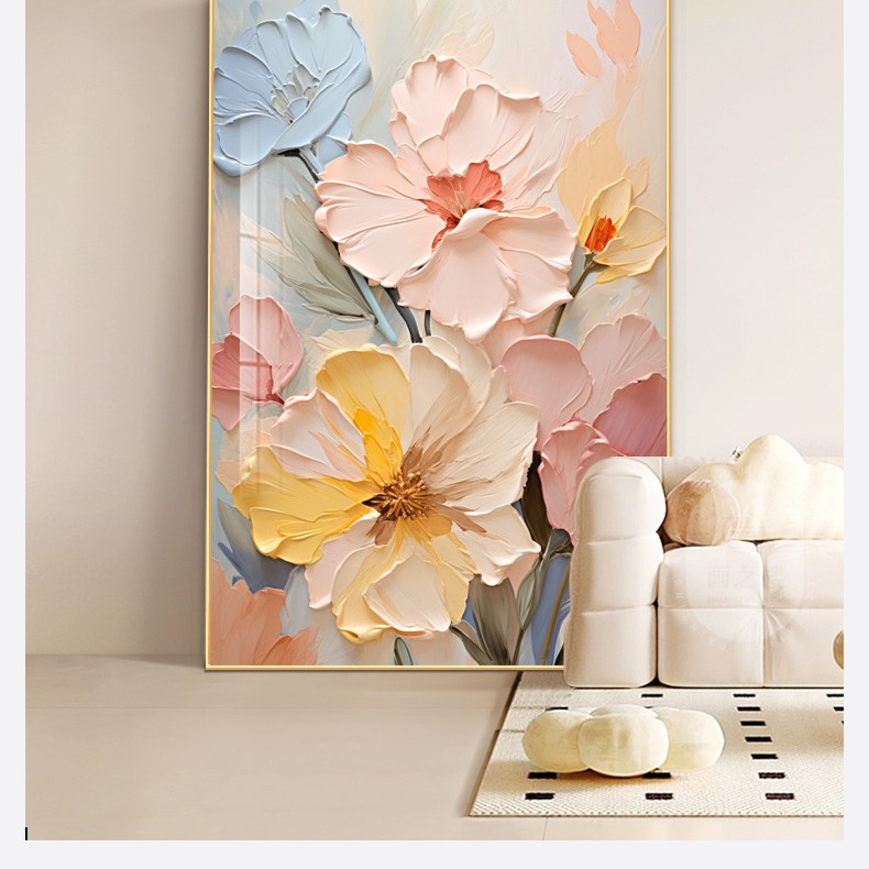 奶油風 花卉 晶瓷面掛畫 裝飾掛畫連鋁畫框 120X180CM