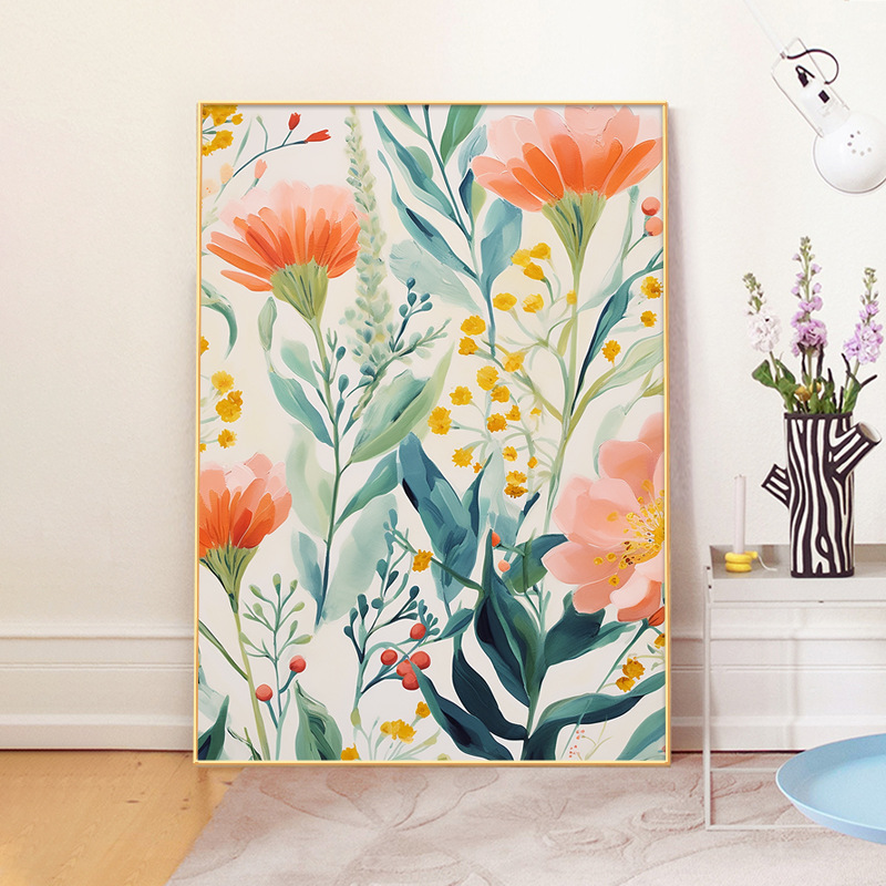 北歐風清新 花卉 晶瓷面掛畫 裝飾掛畫連鋁畫框 40X60CM DF