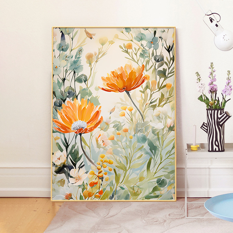 北歐風清新 花卉 晶瓷面掛畫 裝飾掛畫連鋁畫框 40X60CM DF