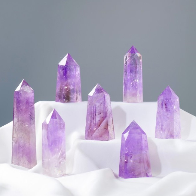 天然紫水晶 水晶柱 六稜單尖柱 擺件