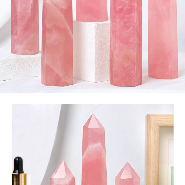 天然粉水晶 水晶柱 六稜單尖柱 擺件