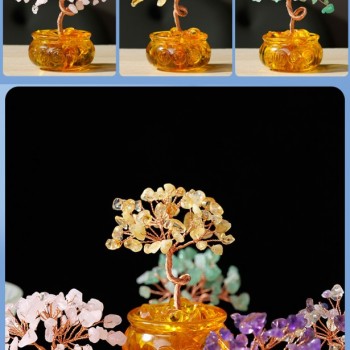 天然 黃水晶 發財樹 琉璃元寶 聚寶盆