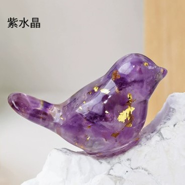 天然水晶碎石 小鳥 擺件 (小號)