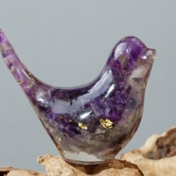 天然水晶碎石 小鳥 擺件 (大號)