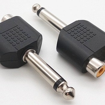 單聲道 6.5 轉 2RCA 蓮花頭 AV頭 1分2音頻分頭 轉接頭