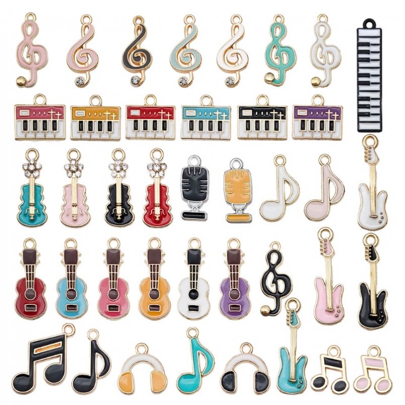 滴油 音樂 結他 提琴鋼琴 音符吊墜 DIY 手工飾品 匙扣 一套40個