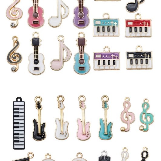 滴油 音樂 結他 提琴鋼琴 音符吊墜 DIY 手工飾品 匙扣 一套40個