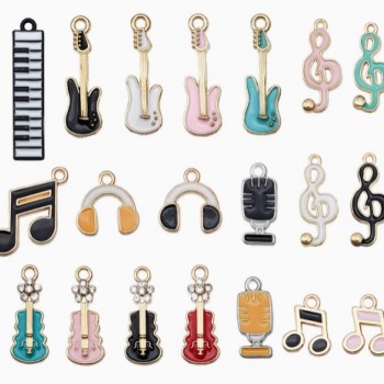 滴油 音樂 結他 提琴 音符吊墜 DIY 手工飾品 匙扣 一套20個