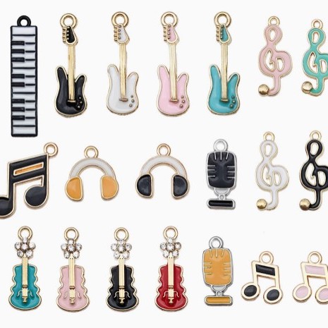 滴油 音樂 結他 提琴 音符吊墜 DIY 手工飾品 匙扣 一套20個