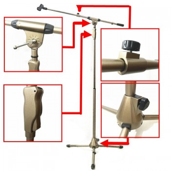 全金屬手壓 升降式 加厚型 microphone stand 金色咪架