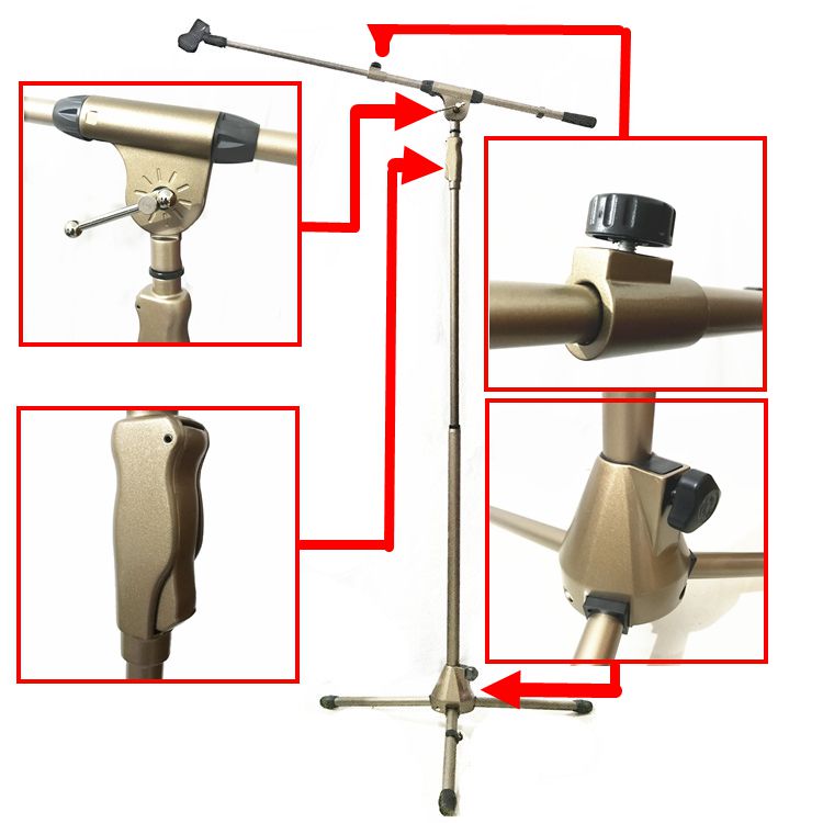 全金屬手壓 升降式 加厚型 microphone stand 金色咪架