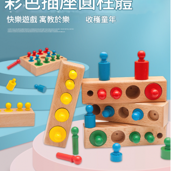 蒙氏 木製彩色 五孔插座 插座圓柱體  一套4款