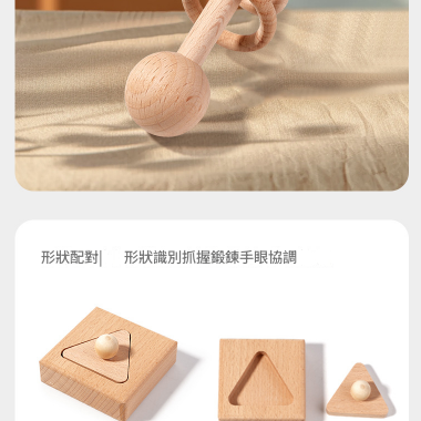 兒童櫸木 手抓手搖鈴 鈴鐺樂器 形狀配對板 (6件套裝)