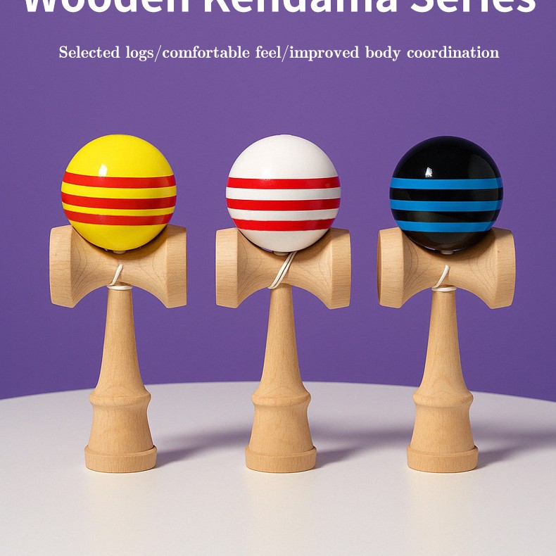 木製技巧球 劍球 劍玉 Kendama 條紋款 (18CM) KE01