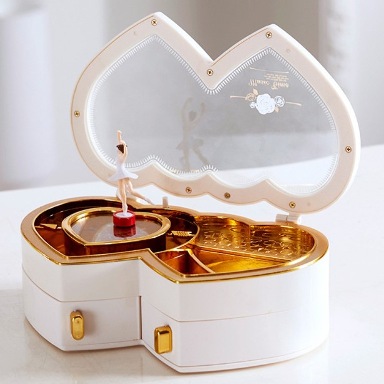 雙心型 女生旋轉芭蕾 音樂盒 MUSIC BOX