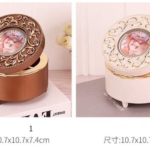 創意 歐式復古 印花小圓盒 音樂盒 MUSIC BOX