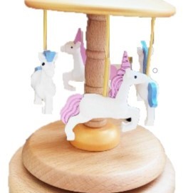 圓形 旋轉獨角獸 木質音樂盒 MUSIC BOX