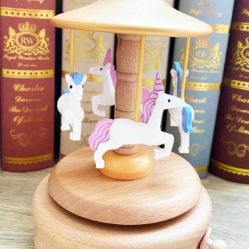 圓形 旋轉獨角獸 木質音樂盒 MUSIC BOX