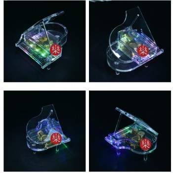 三角鋼琴 透明 帶LED燈 音樂盒 MUSIC BOX