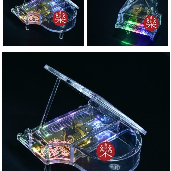 三角鋼琴 透明 帶LED燈 音樂盒 MUSIC BOX