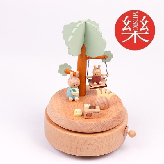 小兔盪鞦韆音樂盒 木質音樂盒 MUSIC BOX