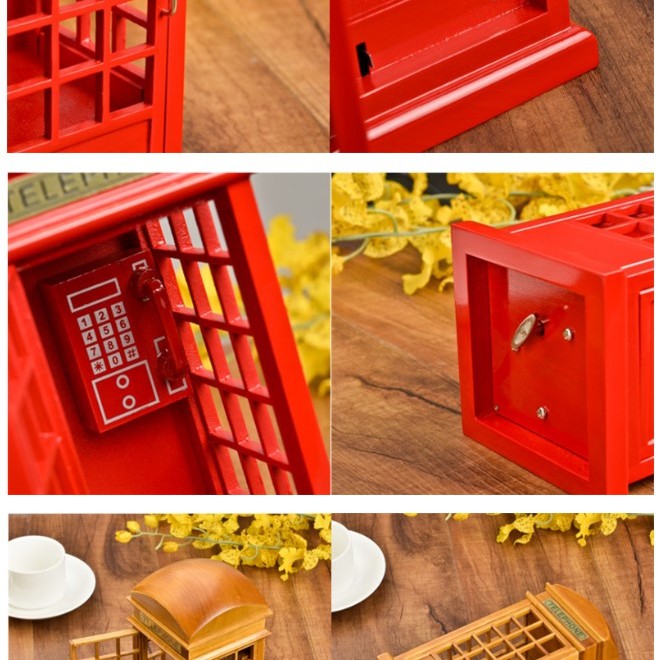 木質 仿真電話亭 音樂盒 MUSIC BOX