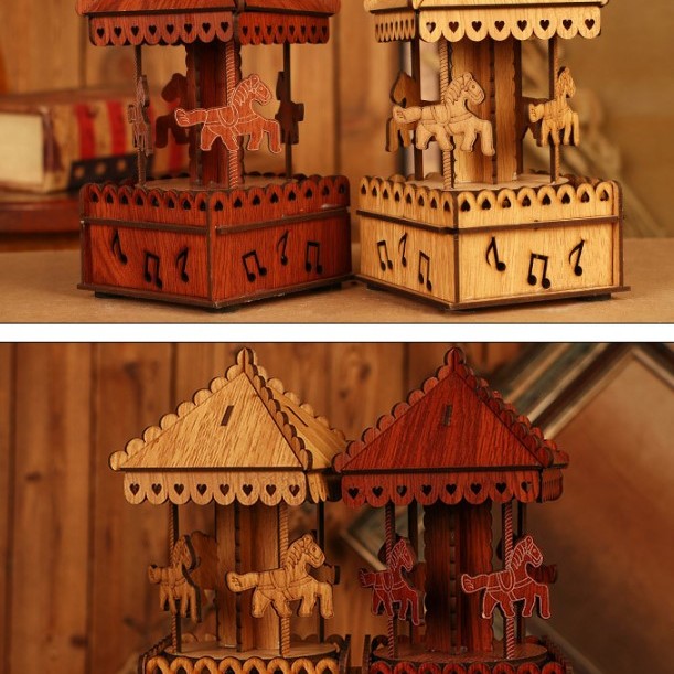 木質 旋轉木馬 音樂盒  MUSIC BOX