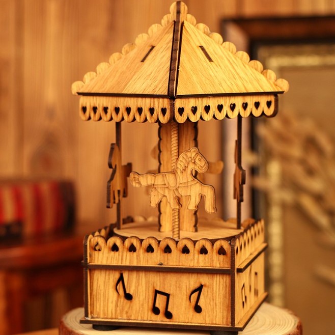 木質 旋轉木馬 音樂盒  MUSIC BOX